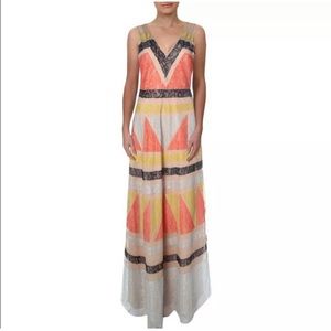 BCBGMAXAZRIA Beige Lace V Neck Evening Dress - 2